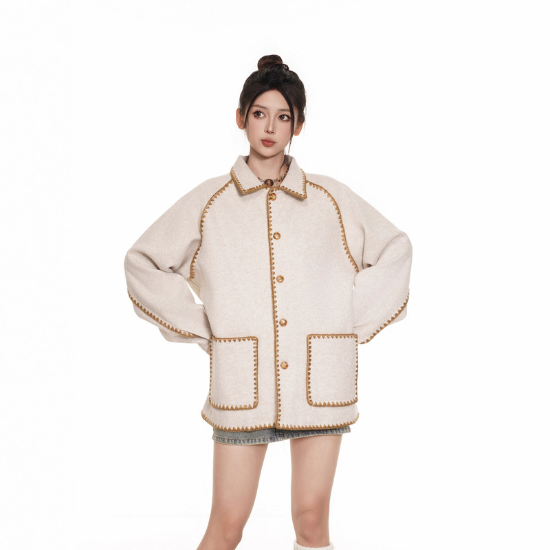 Realspace Cross-Border French Design Loose Lapel Splicing Small Fragrant Long-Sleeved Cardigan Jacket for Men and Women Sj152