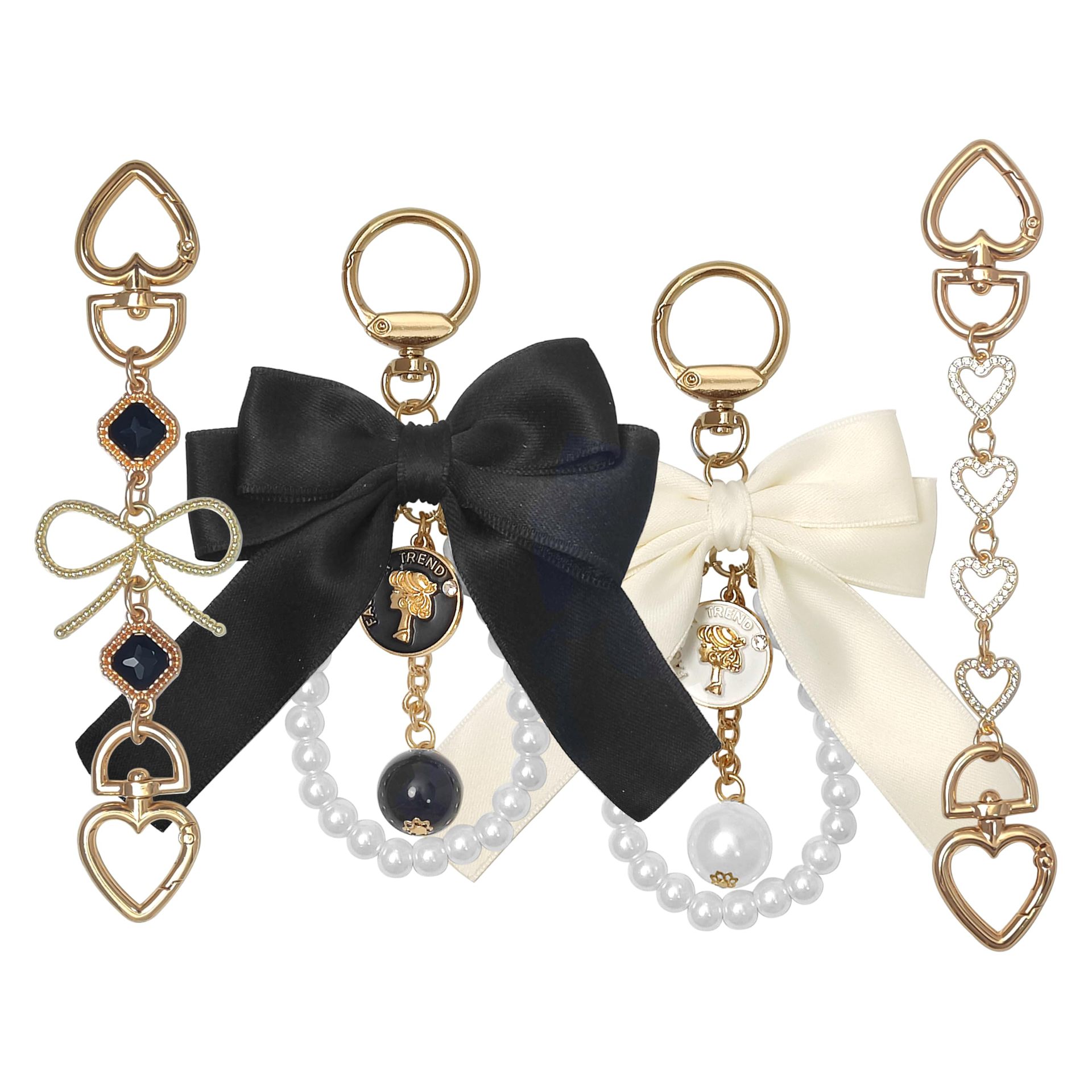 Ventas transfronterizas calientes cinta arco cadena de perlas llavero de metal colgante de flores bolsos de chicas regalos colgantes