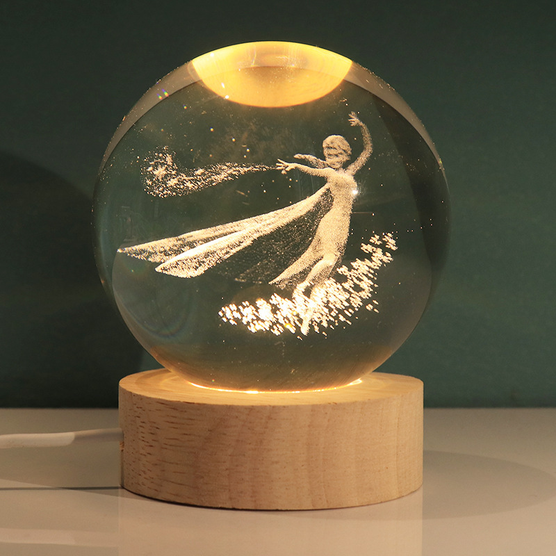 Lámpara decorativa 3D con bola de cristal – figura luminosa de Stitch, regalo creativo y luz nocturna