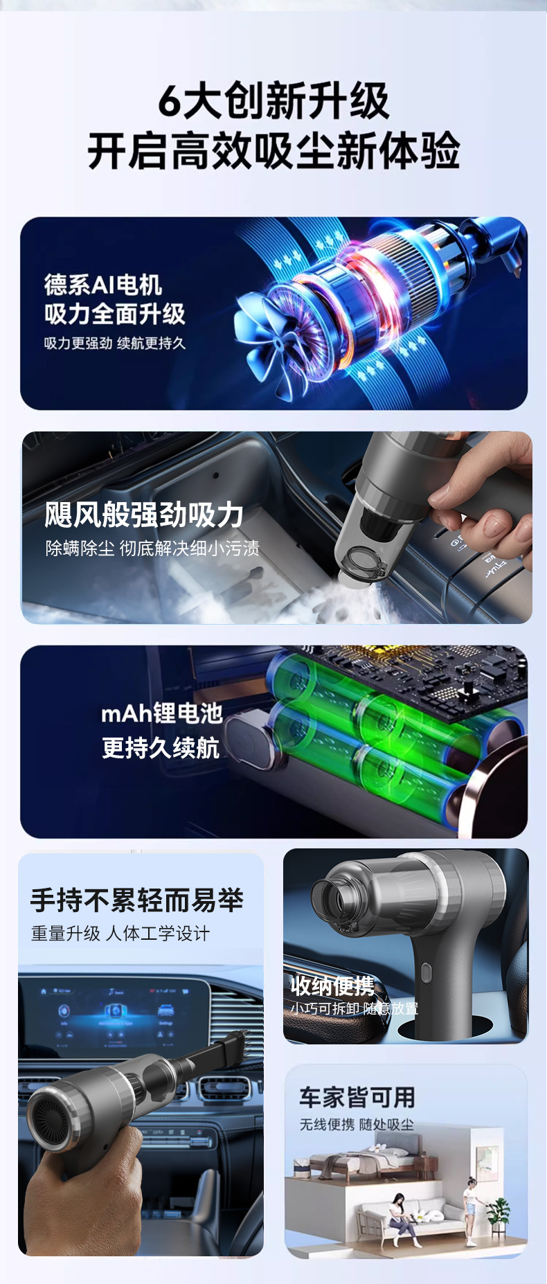 Cross-border car vacuum cleaner wireless handheld portable large suction household handheld dust collector small mini dust blower