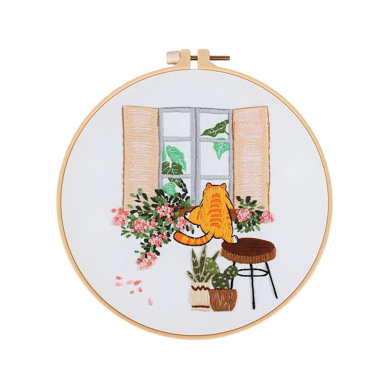 Nuevo Original DIY bordado hecho a mano paquete de material de vacaciones gato flor gato perezoso gato sofá transfronterizo Inglés