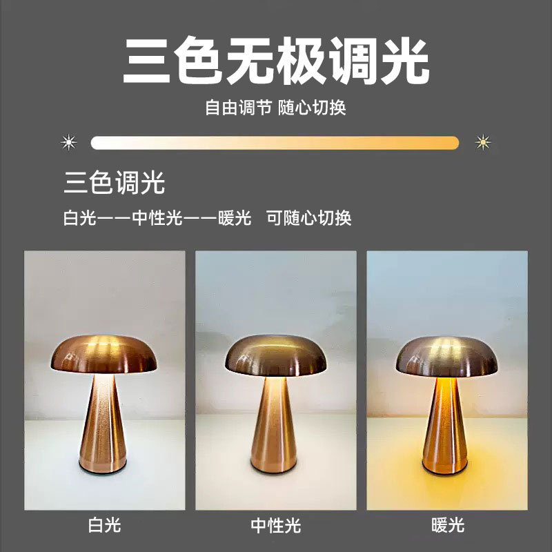 クロスボーダー金属キノコ帽子テーブルランプバーレストランタッチデスクトップ寝室ベッドサイド充電ナイトライト調光可能|undefined
