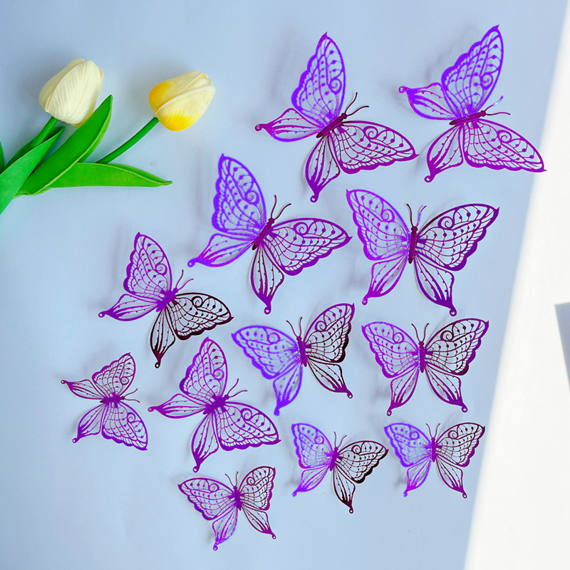 LTHD003 Papier autocollant décoratif tridimensionnel pour réfrigérateur, motif papillon et feuille de saule 3D, artisanat raffiné_voghion.com