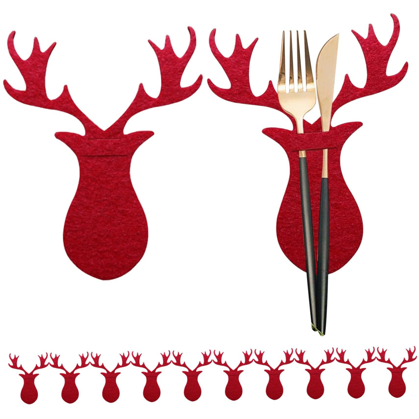 跨境圣诞用品 红色麋鹿头刀叉袋餐具套圣诞节毛毡刀叉垫餐具刀叉