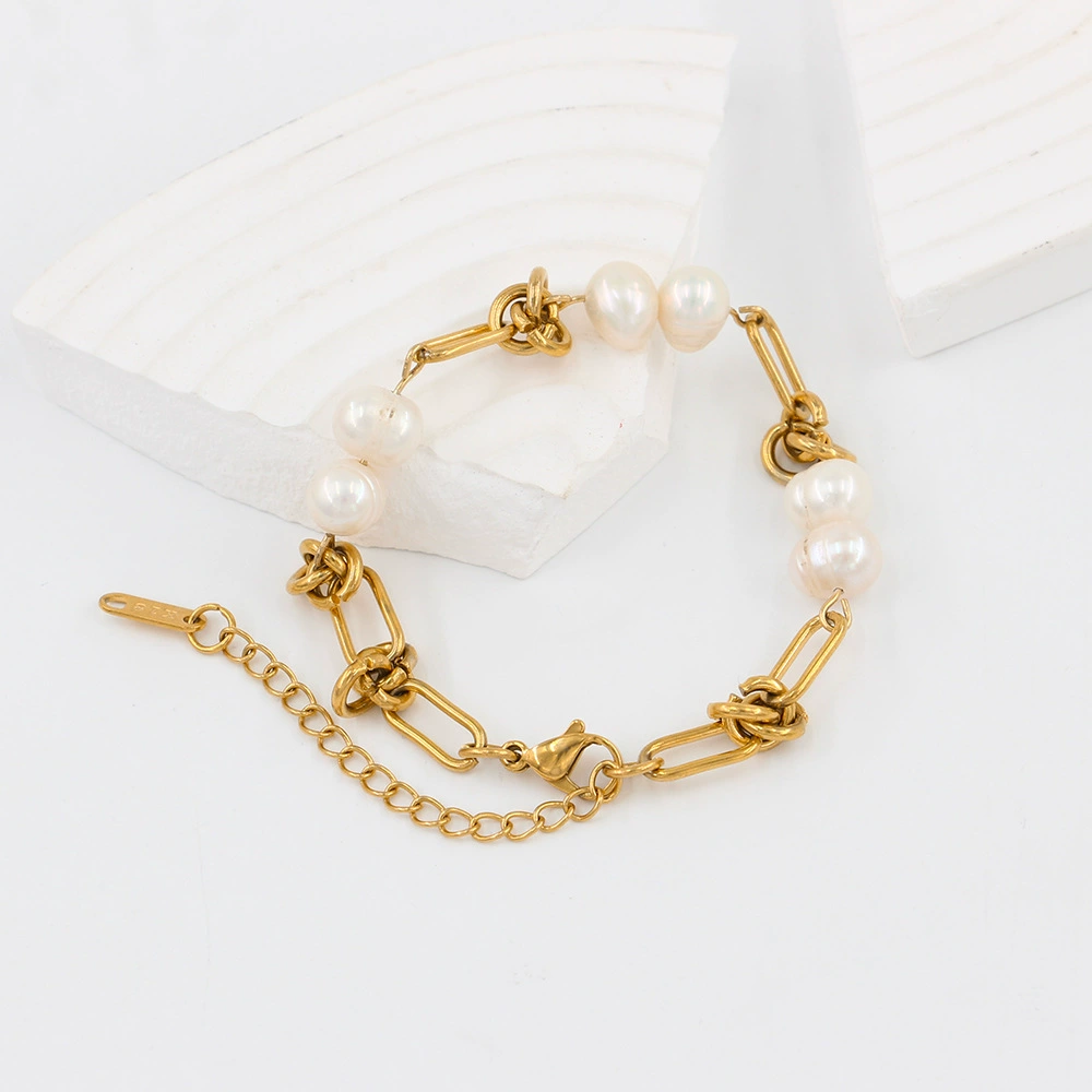Fashionable retro bracelet stainless steel from pearl, brand small design necklace, simple and elegant design, trend of season