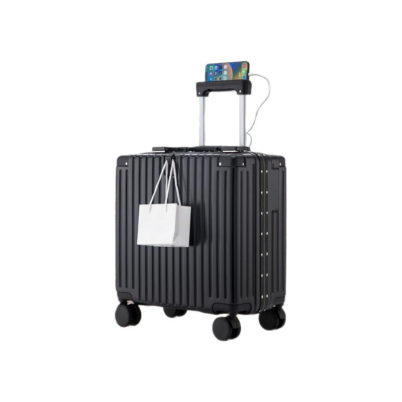 Equipaje con marco de aluminio de embarque de 18 pulgadas, maleta con ruedas nueva, maleta con ruedas, maleta con código, ligero, pequeño y duradero