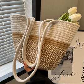 编织草编简约包包女大容量新款度假海边沙滩菜篮子托特单肩腋下包