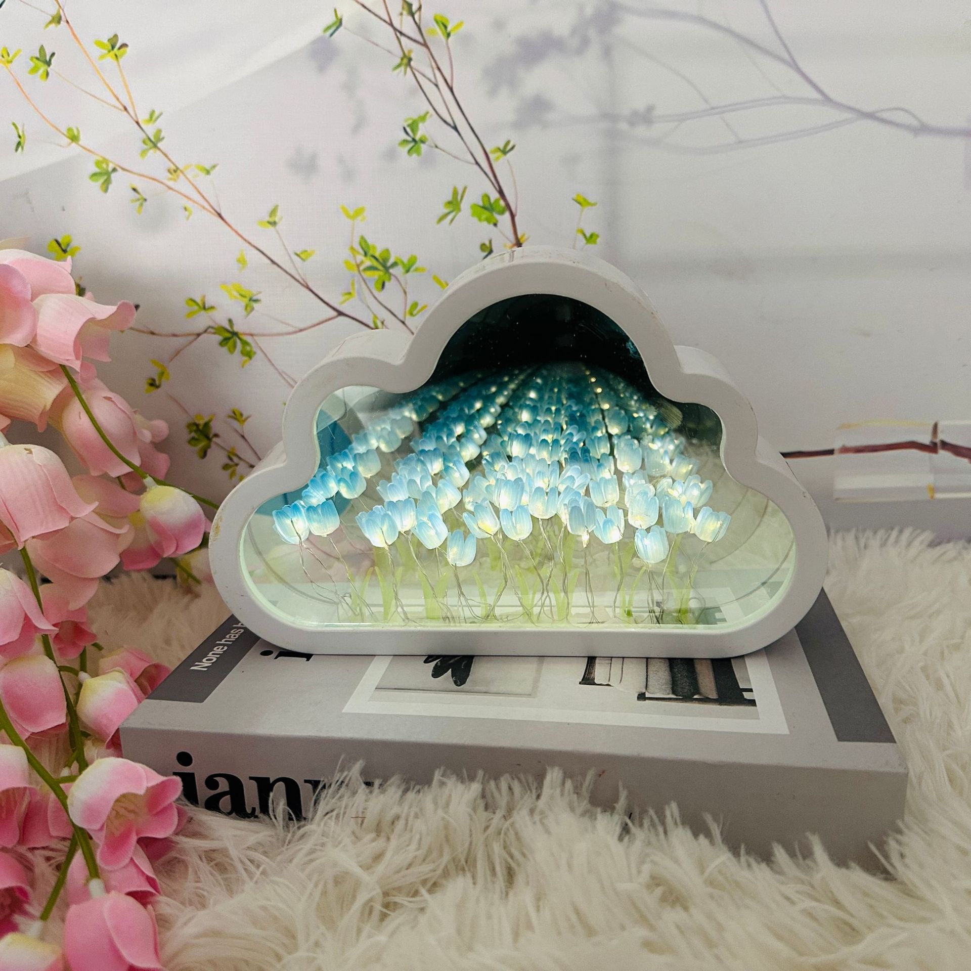Regalo de Cumpleaños novias tulipán espejo nube flor mar noche luz hecha a mano material bricolaje paquete para niñas