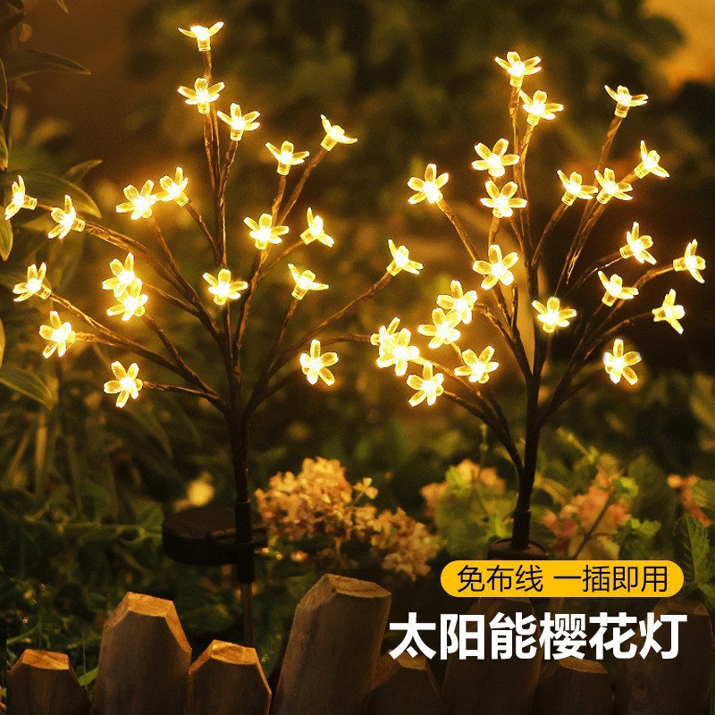 Solar Ground Cherry Blossom Branch Lamp Outdoor Waterproof Courtyard Decorative Lamp Garden Warm Courtyard Lawn Lamp