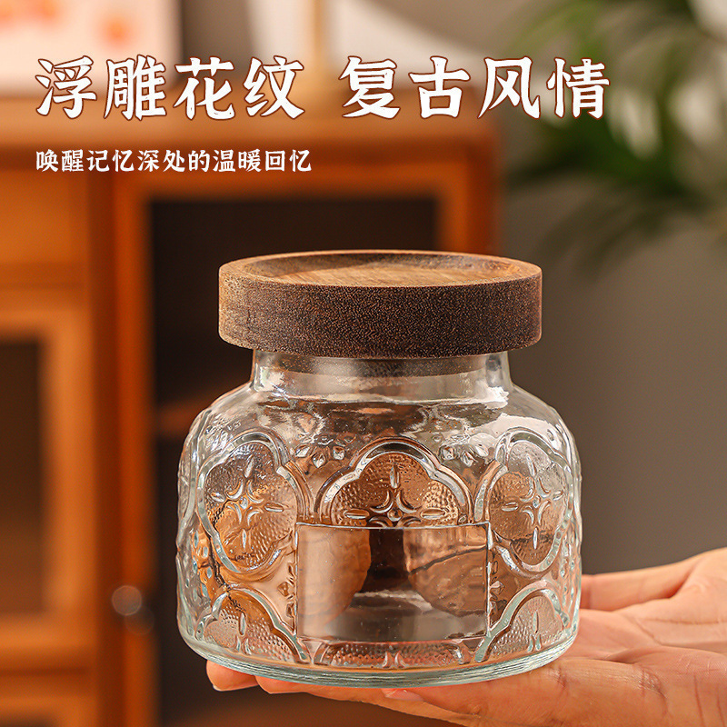 浮雕大肚储物罐密封玻璃罐厨房干果杂粮食品收纳罐批发透明糖果罐|undefined