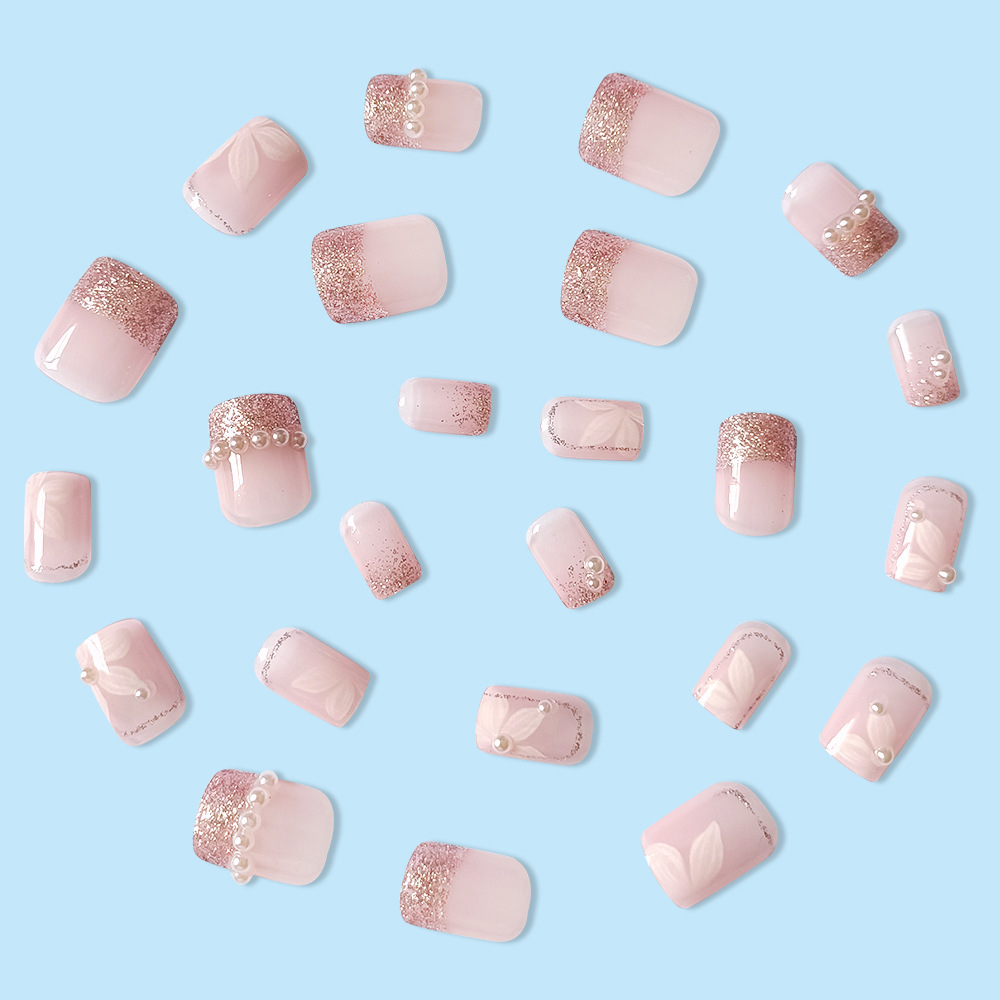Polvo penetrante pétalos de perlas de manicuras, polvo de brillo de hadas francés, 24 piezas de parche de uñas falsas image 5