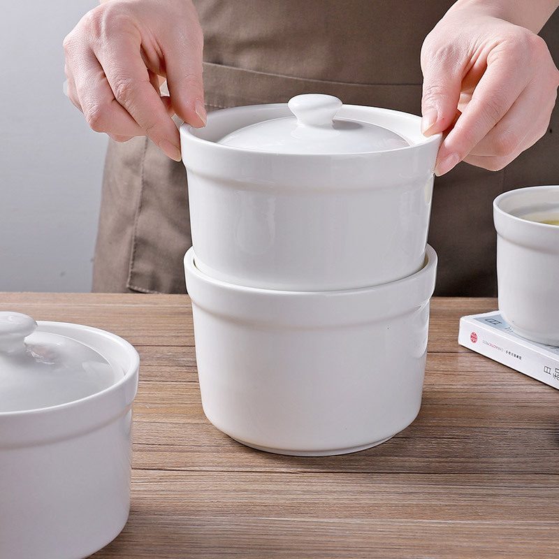 8N Bird's Nest Soup Pot Household with Lid Small Size Water Bath Soup Pot Steaming Egg Cup One Person Portion Inner Pot Ceramic Soup Pot