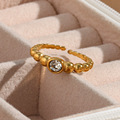 欧美ins时尚轻奢气质指环饰品不锈钢镀18K金色开口珠子锆石戒指