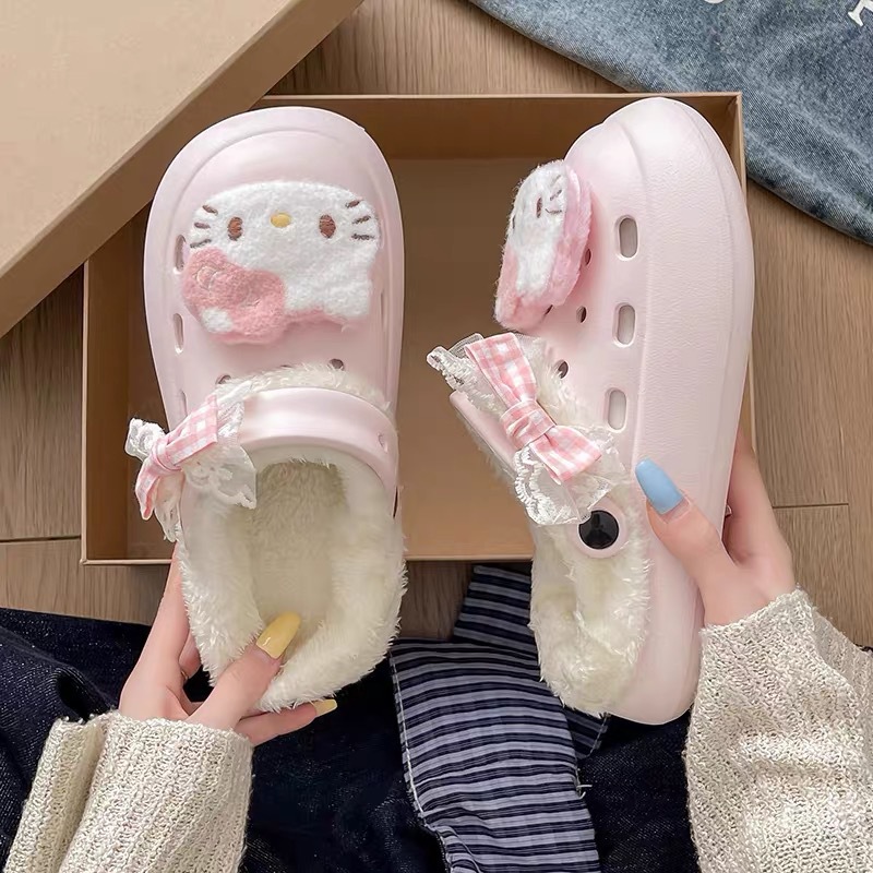 캐릭터 장식 가방 헤드 미끄럼 방지 보온 가융 동굴 신발 탈부착 가능한 면