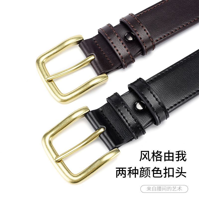 Cinturón casual para hombres hebilla de aleación de zinc sólido hebilla de Cinturón de piel de vaca de dos capas hebilla dorada estilo clásico Retro
