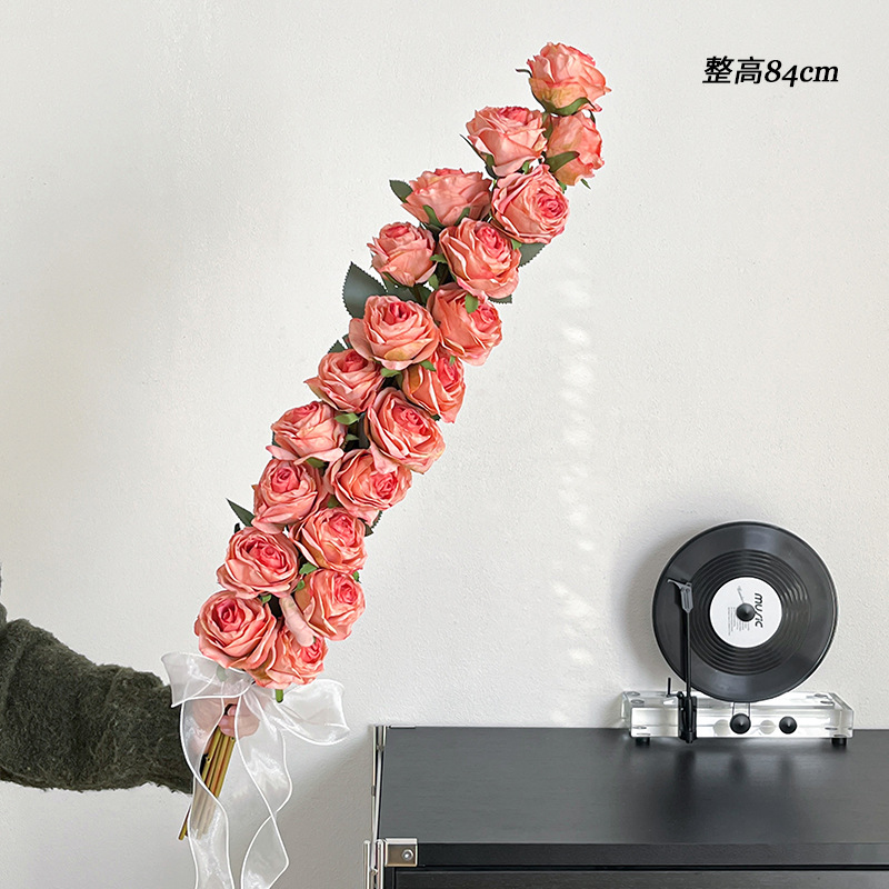 1m 다크 핑크 빈티지 톡 쏘는 장미 꽃다발