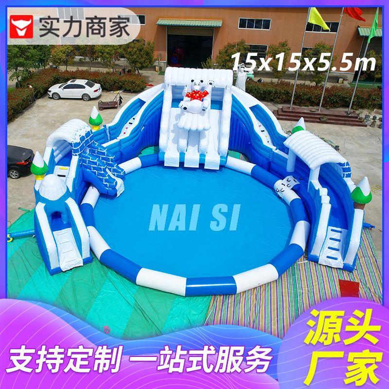 Fabricante de equipos de parque acuático móvil tobogán de agua inflable gran castillo acuático piscina inflable para niños piscina