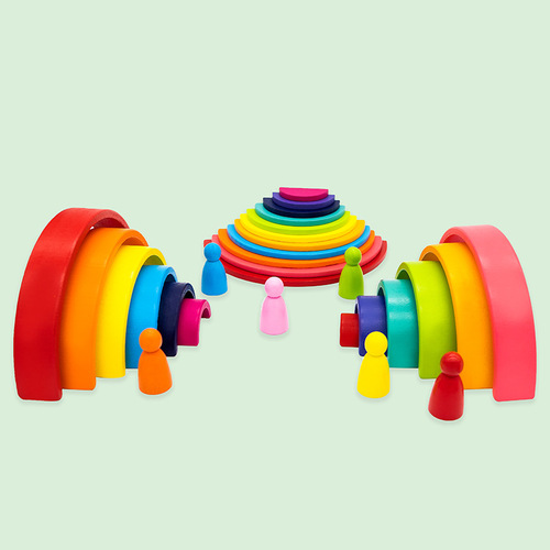 Rainbow Block Multicolor Ring Shape Matching Stacking Fun Children's Educational Early Learning Cognitive Building Blocks Toy