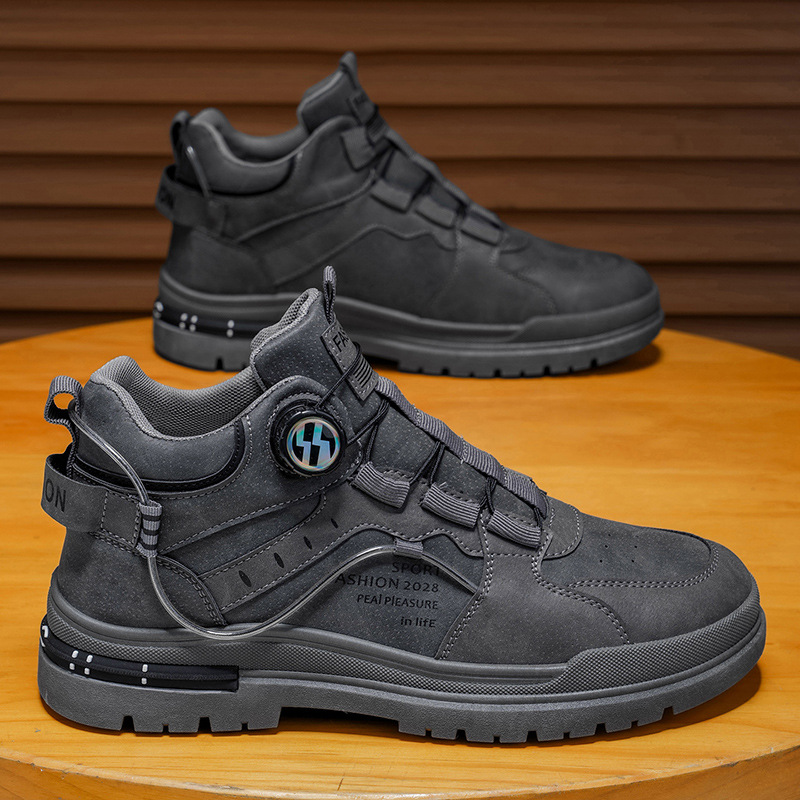 Botas Martin para hombres de invierno estilo británico retro zapatos de cuero casuales para hombres a prueba de agua anti-deslizante aumento de la altura de las botas de herramientas