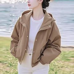 春季连帽2025新款外出黑色超休闲好看短外套宽松小众韩版黄色流行