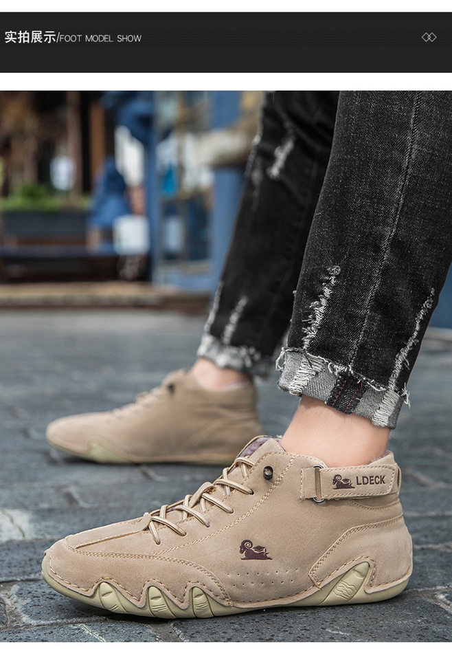 Bốt Martin nam cổ cao lót nhung giữ ấm, giày bông da lộn đế cao su chống trượt — C8008M kaki lót nhung, C8008M màu xám lót nhung, C8008M màu đen lót nhung, F8008M màu hồng lót nhung chi tiết 11