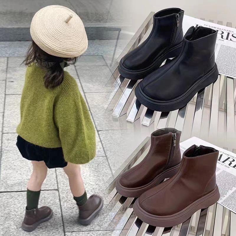 Children's Boots Autumn and Winter Fleece-Lined Baby Princess Leather Boots Little Girl High Boots Soft Sole Girls Boots