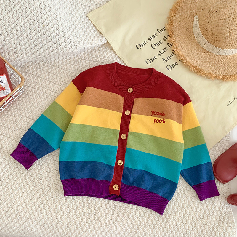 2024 Año Nuevo Arco Iris padre-hijo ropa una actividad escolar de tres familias madre-hija suéter de punto de manga larga suéter