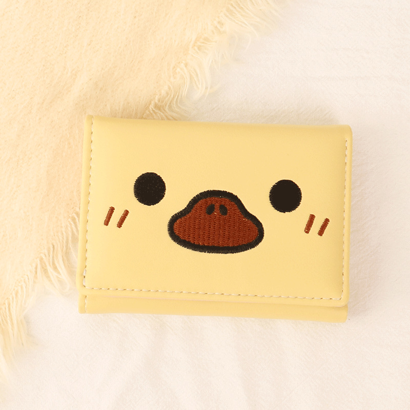 Panda tríptico billetera femenina corta estudiante billetera plegable de dibujos animados lindo animal pequeño pato amarillo Rana titular de la tarjeta