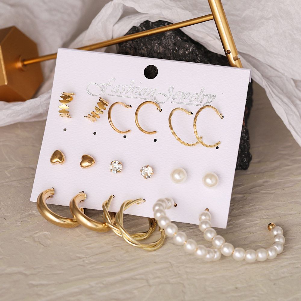 New Creative Simple Fashion Temperament Twist Pearl Earrings 9-piece Set display picture 3