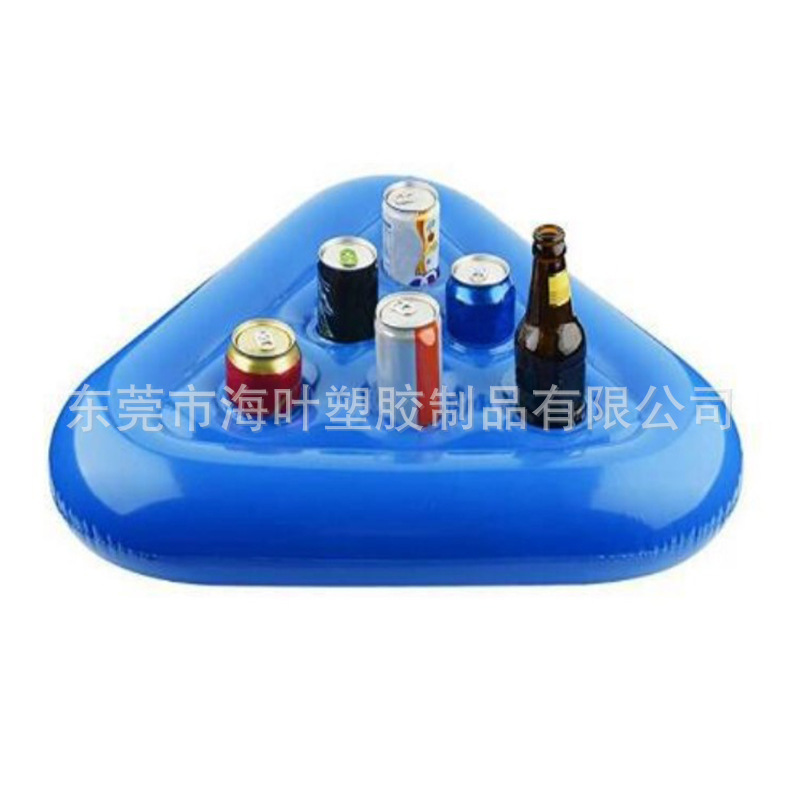 PVC充气三角杯垫 充气六孔杯座 水上可乐饮料杯托 水上饮料漂浮垫