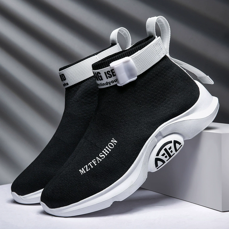 Leisure high-top knitted sneakers with elastic socks, platform low boots, sports shoes, comfortable footwear