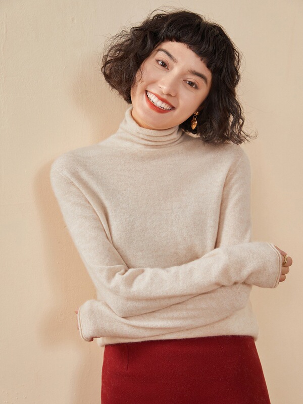 软糯小山羊绒衫堆堆领打底女2025秋冬新款糖果色高领时尚针织毛衣|undefined