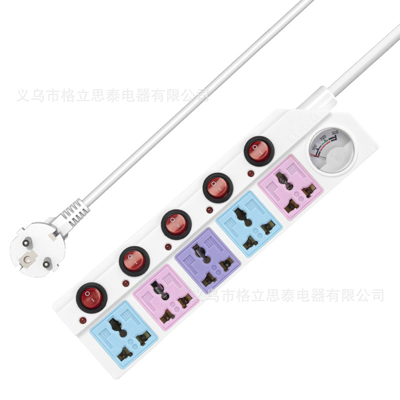热销彩色插座国际通用孔多孔位独立开关接线排插拖线板外贸插座