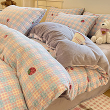 冬季加厚牛奶绒床上四件套法兰珊瑚绒加绒被套床单三件套2025新款