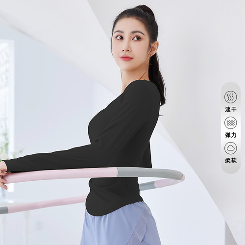 Peach new V-neck long-sleeved sweat-absorbent breathable running sports top waist-cinching three-dimensional slim fitness yoga wear for women