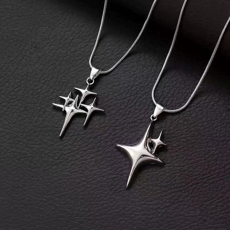New Sweet and Cool Y2K Sexy Cross Double Star Necklace Ins Hip-Hop Female Sweater Chain Titanium Steel Cool Style Couple Accessories