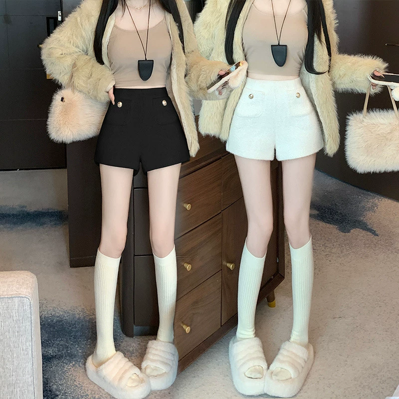 Маленькие ароматные ветряные норковые шерстяные шорты женские зимние носки 2024 новые высокие талии