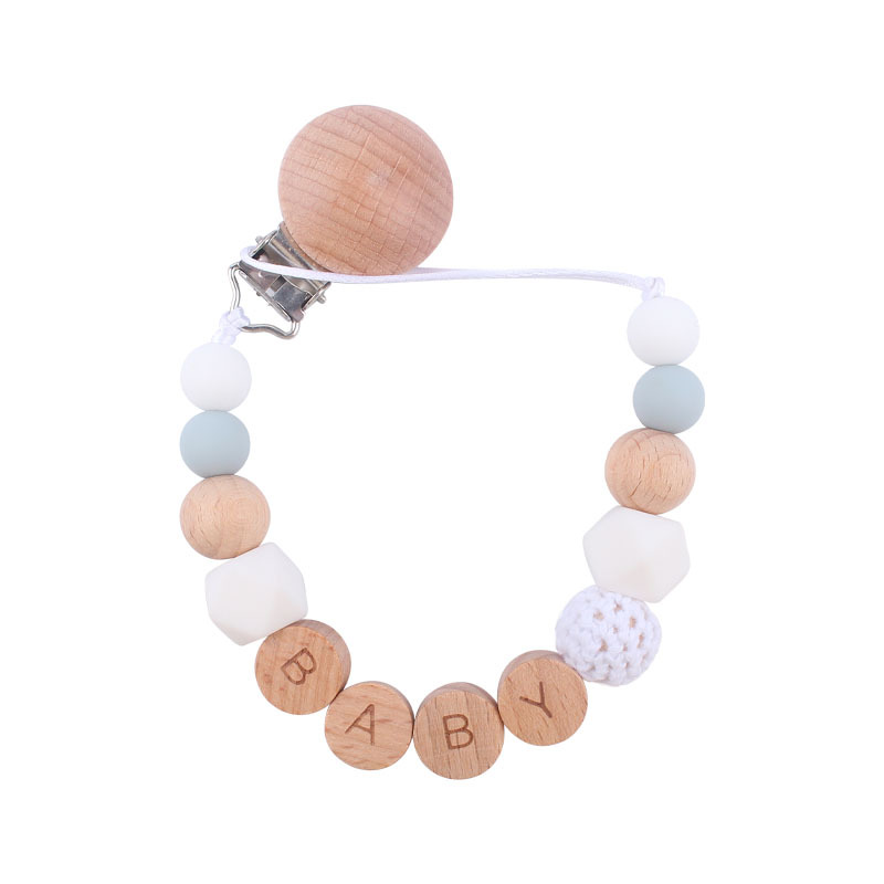 Nuevos suministros para bebés Clip de haya cadena anti-caída calmante bebé cuentas de silicona DIY nombre pezón cadena anti-caída
