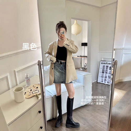 8790#Early Autumn New Knitted Warm Strapless Camisole for Layering and Wearing Alone Sleeveless Braiding Covering Nipple with Breast Pad Base Layer Top
