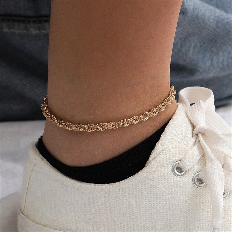 Twist Chain Anklet 14K Gold-Plated Stainless Steel Leg Chain Women's Gold-Plated Leg Ring Non-Fading Anklet Wholesale Twist Chain Anklet 14K Gold-Plated Stainless Steel Leg Chain Women's Gold-Plated Leg Ring Non-Fading Anklet Wholesale