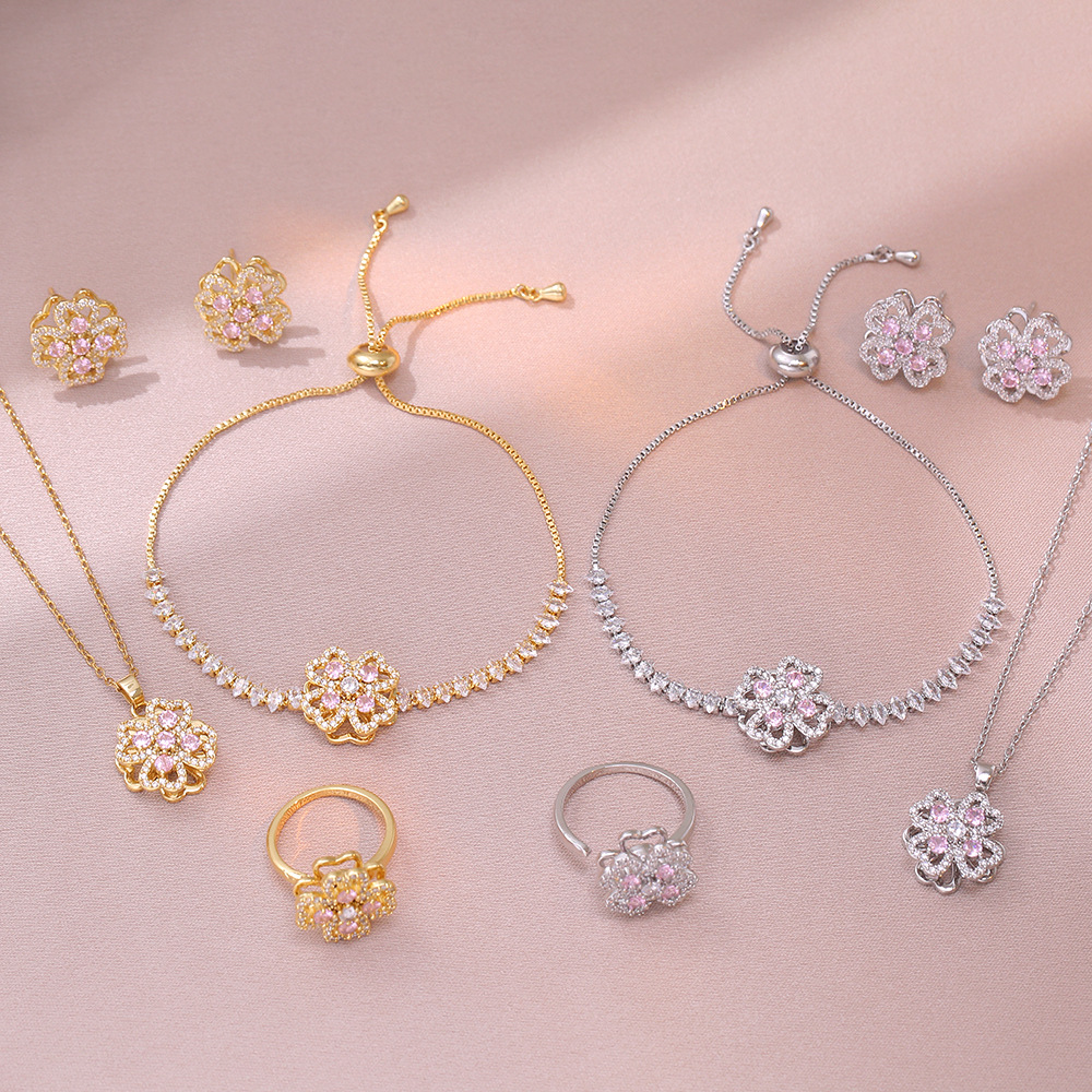 10g Weight Jewelry Set Classification 1 Set Quantity Holiday, Daily Occasion Titanium Steel, Copper Material Flower Pattern Women's Gender Elegant Style Titanium Steel Copper Elegant Flower Jewelry Set 2