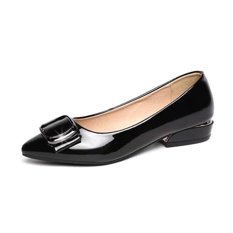 Zapatos de cuero plano de tacón bajo para mujeres 2024 primavera nuevos tacones gruesos y poco profundos zapatos de cuero para mujeres de trabajo