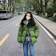 2025新款绿色羽绒服女短款韩版立领宽松加厚情侣时尚冬季外套ins