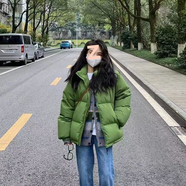 2025新款绿色羽绒服女短款韩版立领宽松加厚情侣时尚冬季外套ins