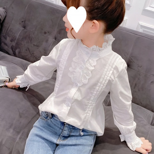 Girls' Shirt 2025 New Spring and Autumn Long Sleeve Lace Ruffle Girl's Ruffled Lace