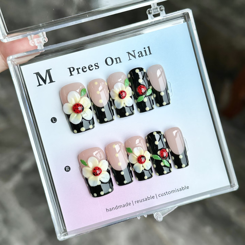 【Made in Shenzhen】Polka Dot Cherry White Flower Handmade Wearable Nails, Whitening Nail Art Stickers, Nail Patches 【Made in Shenzhen】Polka Dot Cherry White Flower Handmade Wearable Nails, Whitening Nail Art Stickers, Nail Patches