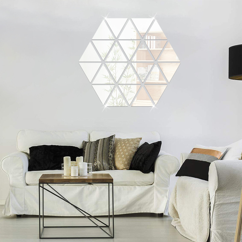 Akrylový rovnostranný trojúhelník s délkou strany 15 cm, kombinovaná samolepka, dekorace na zeď na pozadí do obývacího pokoje_voghion.com