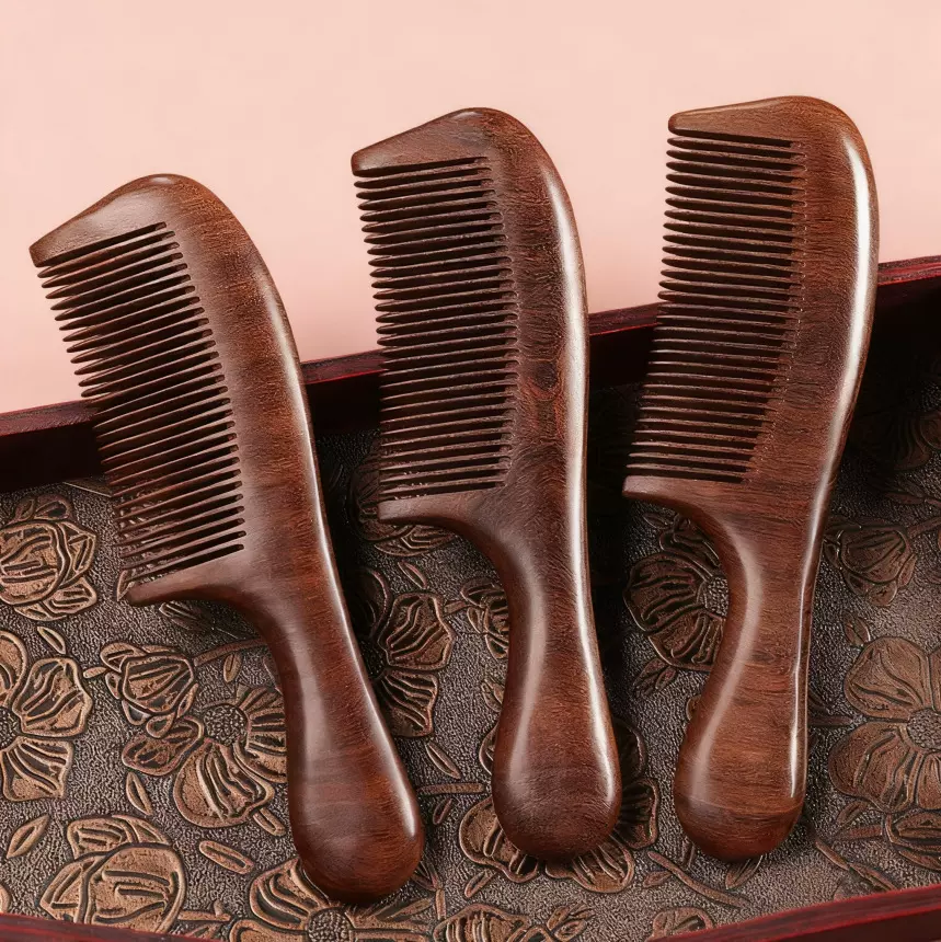 金丝檀木梳密齿加厚女士专用美发梳