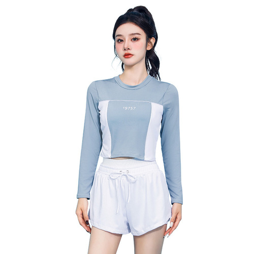 Swimsuit Women's Split Student Boxer Briefs Sports Style Long Sleeves Sunscreen Covers Flesh Slimming Two-piece Swimsuit Wholesale