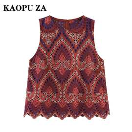 KAOPU ZA 2025春季新款女装吊带背心镂空刺绣上衣时尚复古风欧美